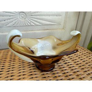 Vintage MCM Midcentury Art Glass Dish/Bowl Amber and Milk Glass